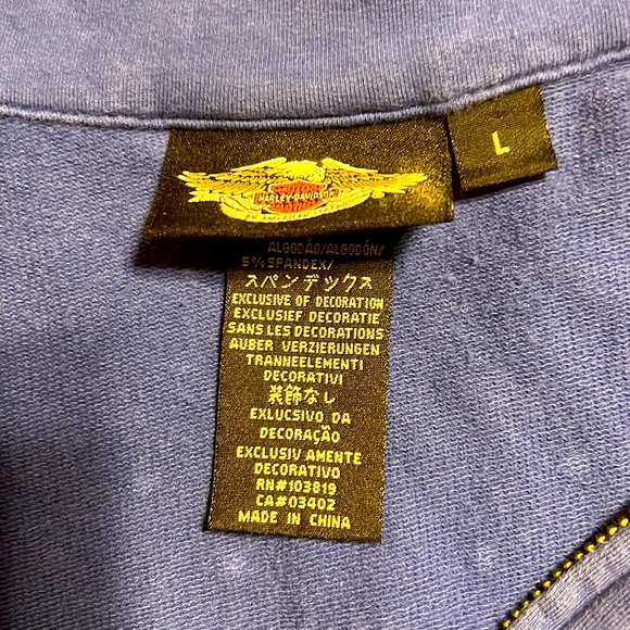 Harley Davidson. Blue Jacket. Size Large. Front Zipper, Pickets, Rhinestone Logo - Picture 6 of 7